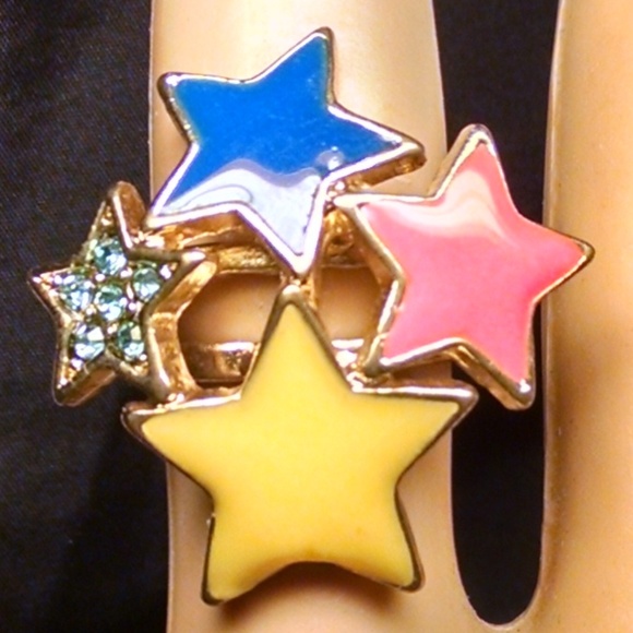Unique cluster stars enamel rhinestones ring